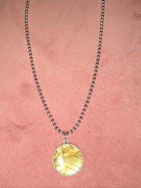 Vintage Gold Lime Abalone Silver Ball Link Necklace Chain Pendant Choker or Long